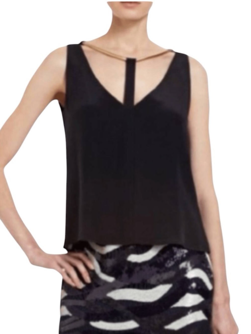 BCBGMaxAzria Women's Nydia Black 100% Silk Gold Rope Halter Tank Top Size Large